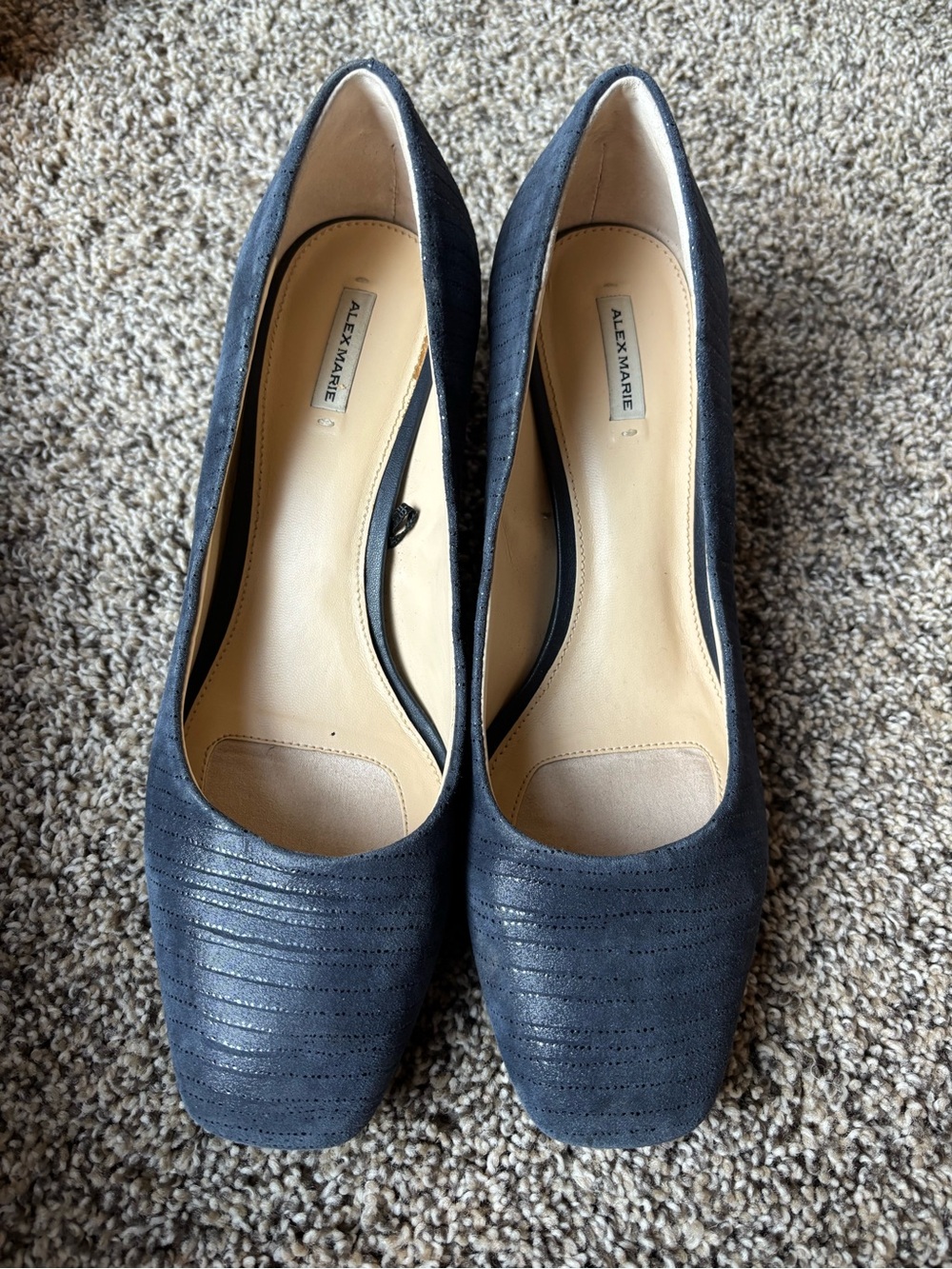 Alex Marie Navy Ribbed Square-Toe Pumps - Picture 1 of 7